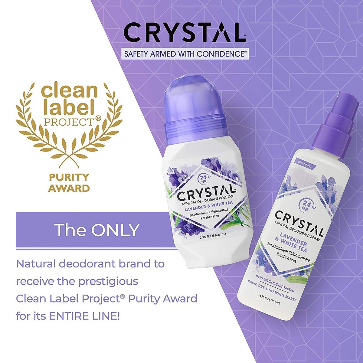 Crystal Essence Mineral-Deodorant Roll-On Lavendel & Weißer Tee 2,25 oz (6er-Pack) – Natürlicher Deodorant ohne Aluminium