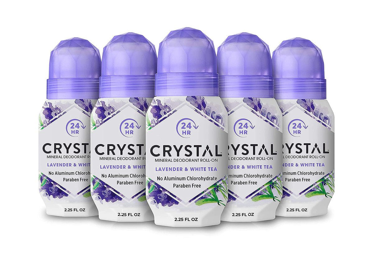 Crystal Essence Mineral-Deodorant Roll-On Lavendel & Weißer Tee 2,25 oz (6er-Pack) – Natürlicher Deodorant ohne Aluminium