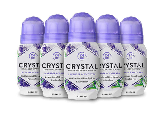 Crystal Essence Mineral-Deodorant Roll-On Lavendel & Weißer Tee 2,25 oz (6er-Pack) – Natürlicher Deodorant ohne Aluminium