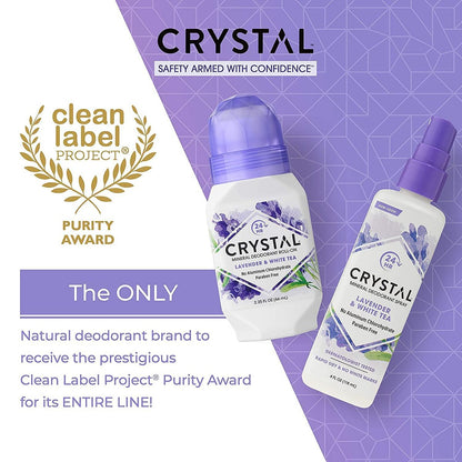 Crystal Essence Mineral-Deodorant Roll-On Lavendel & Weißer Tee 2,25 oz (6er-Pack) – Natürlicher Deodorant ohne Aluminium