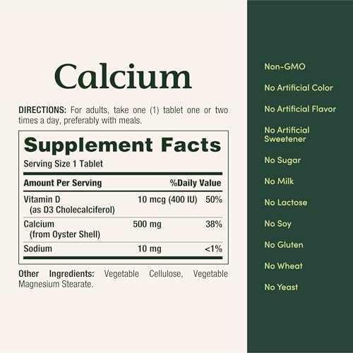 Nature's Bounty Calcium Plus 400 IU Vitamin D3 – 300 Tabletten für Knochen- und Immununterstützung