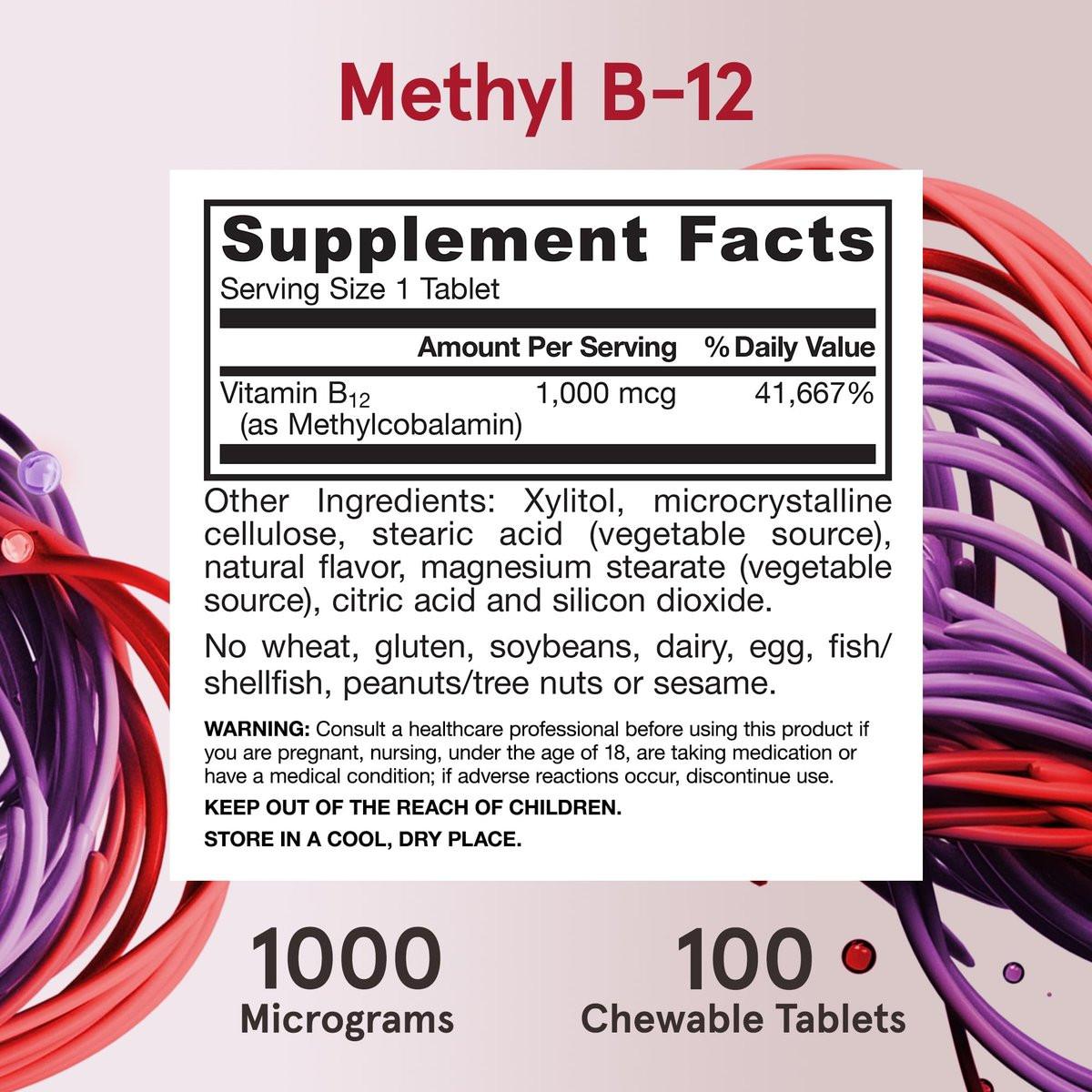 Jarrow Formulas Methyl Vitamin B-12 1000 mcg, 100 Kautabletten, Zitronengeschmack – Bioaktives B12-Vitamin für Energieproduktion, Gehirngesundheit & Stoffwechsel – 100 Portionen