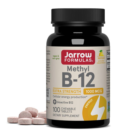 Jarrow Formulas Methyl Vitamin B-12 1000 mcg, 100 Kautabletten, Zitronengeschmack – Bioaktives B12-Vitamin für Energieproduktion, Gehirngesundheit & Stoffwechsel – 100 Portionen
