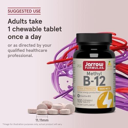 Jarrow Formulas Methyl Vitamin B-12 1000 mcg, 100 Kautabletten, Zitronengeschmack – Bioaktives B12-Vitamin für Energieproduktion, Gehirngesundheit & Stoffwechsel – 100 Portionen