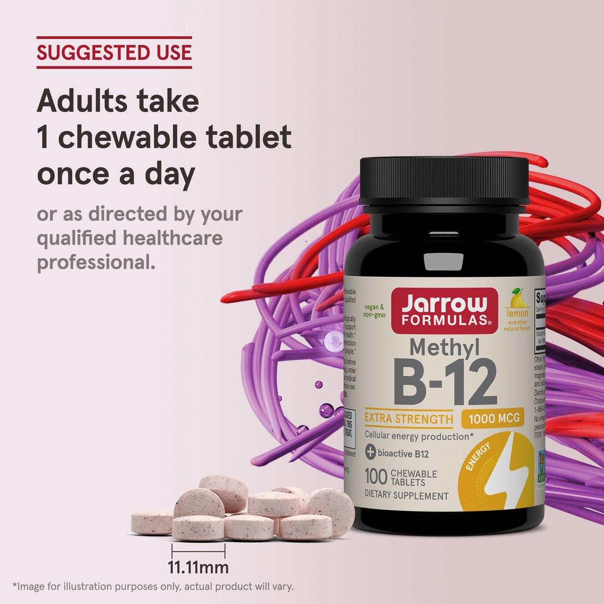 Jarrow Formulas Methyl Vitamin B-12 1000 mcg, 100 Kautabletten, Zitronengeschmack – Bioaktives B12-Vitamin für Energieproduktion, Gehirngesundheit & Stoffwechsel – 100 Portionen