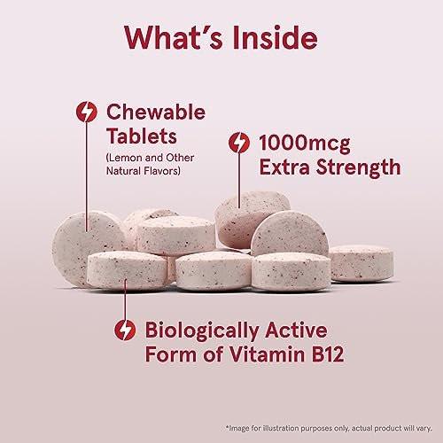 Jarrow Formulas Methyl Vitamin B-12 1000 mcg, 100 Kautabletten, Zitronengeschmack – Bioaktives B12-Vitamin für Energieproduktion, Gehirngesundheit & Stoffwechsel – 100 Portionen