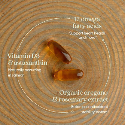 New Chapter Wholemega Fischöl-Ergänzung - 2000mg pro Portion, klinisch geprüftes Wildlachsöl mit Omega-3 + Vitamin D3 + Astaxanthin, 60 Weichkapseln