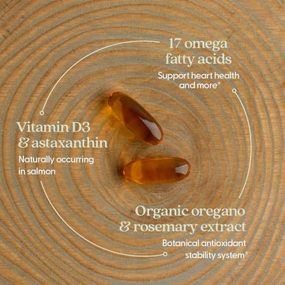 New Chapter Wholemega Fischöl-Ergänzung - 2000mg pro Portion, klinisch geprüftes Wildlachsöl mit Omega-3 + Vitamin D3 + Astaxanthin, 60 Weichkapseln