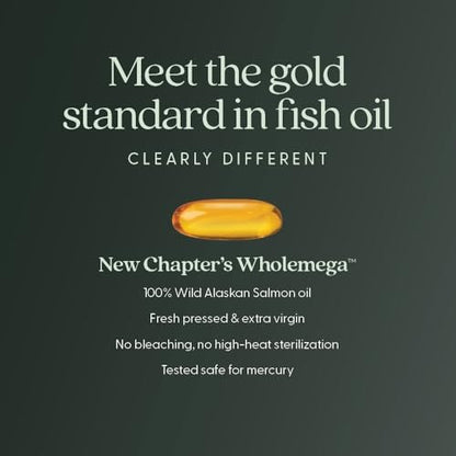 New Chapter Wholemega Fischöl-Ergänzung - 2000mg pro Portion, klinisch geprüftes Wildlachsöl mit Omega-3 + Vitamin D3 + Astaxanthin, 60 Weichkapseln