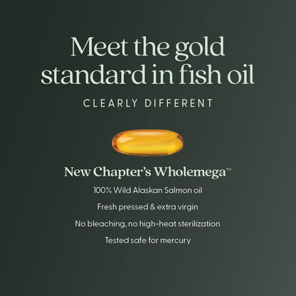 New Chapter Wholemega Fischöl-Ergänzung - 2000mg pro Portion, klinisch geprüftes Wildlachsöl mit Omega-3 + Vitamin D3 + Astaxanthin, 60 Weichkapseln