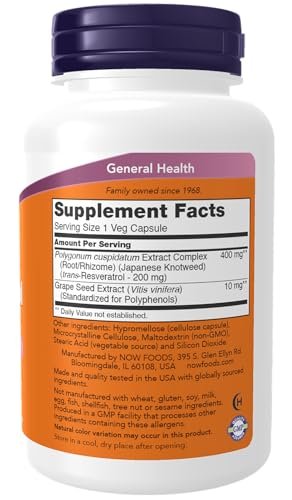NOW Foods Natürliches Resveratrol 200 mg mit Rotwein-Extrakt, 120 vegane Kapseln