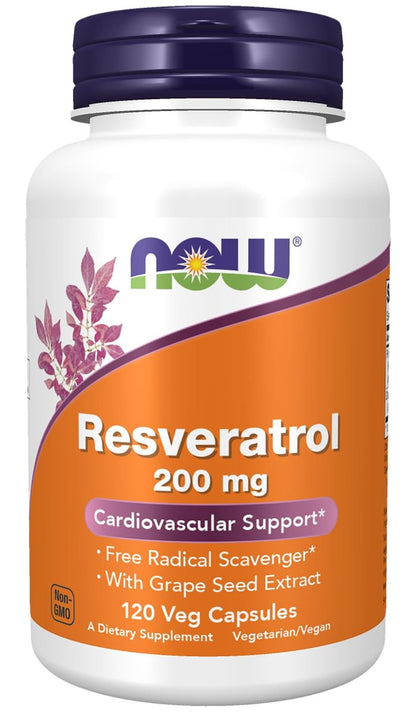 NOW Foods Natürliches Resveratrol 200 mg mit Rotwein-Extrakt, 120 vegane Kapseln