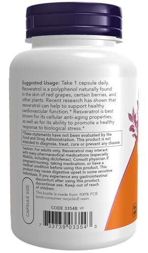 NOW Foods Natürliches Resveratrol 200 mg mit Rotwein-Extrakt, 120 vegane Kapseln