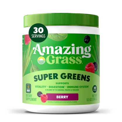Amazing Grass Super Greens Pulver – Bio-Grünpulver mit Superfoods, Probiotika & Spirulina, unterstützt die Verdauung, 30 Portionen, 240 g