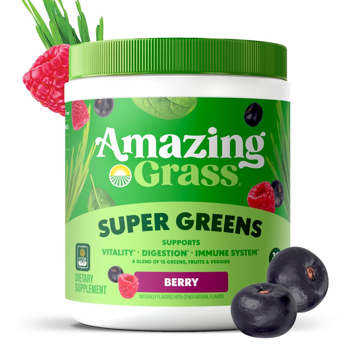 Amazing Grass Super Greens Pulver – Bio-Grünpulver mit Superfoods, Probiotika & Spirulina, unterstützt die Verdauung, 30 Portionen, 240 g