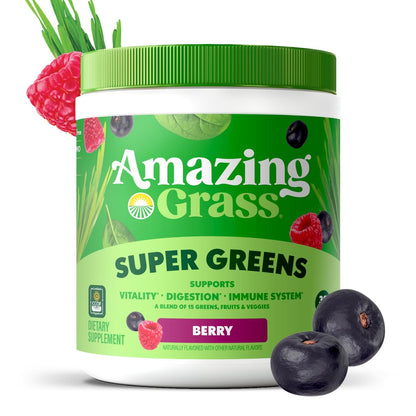 Amazing Grass Super Greens Pulver – Bio-Grünpulver mit Superfoods, Probiotika & Spirulina, unterstützt die Verdauung, 30 Portionen, 240 g