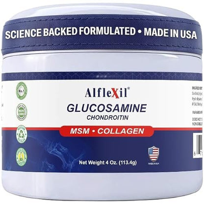 ALFLEXIL Glucosamin Plus Chondroitin Creme mit MSM & Kollagen – Unterstützt gesunde Gelenke, lindert Gelenk- und Muskelschmerzen, verbessert die Beweglichkeit, schnelle Absorption, spendet Feuchtigkeit, 118 ml