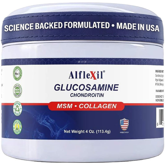 ALFLEXIL Glucosamin Plus Chondroitin Creme mit MSM & Kollagen – Unterstützt gesunde Gelenke, lindert Gelenk- und Muskelschmerzen, verbessert die Beweglichkeit, schnelle Absorption, spendet Feuchtigkeit, 118 ml