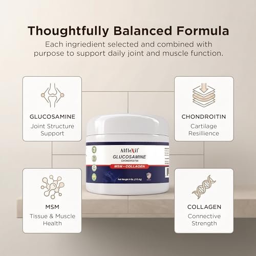 ALFLEXIL Glucosamin Plus Chondroitin Creme mit MSM & Kollagen – Unterstützt gesunde Gelenke, lindert Gelenk- und Muskelschmerzen, verbessert die Beweglichkeit, schnelle Absorption, spendet Feuchtigkeit, 118 ml