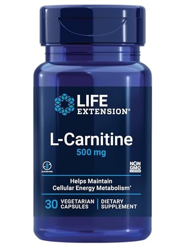 Life Extension L-Carnitin – 500 mg, Energie- und Gedächtnisergänzung – Freie Form Aminosäure, Stickstoffmonoxid-Unterstützung, Gesunder Blutdruck – Glutenfrei, Nicht-GVO, Vegetarisch – 30 Kapseln