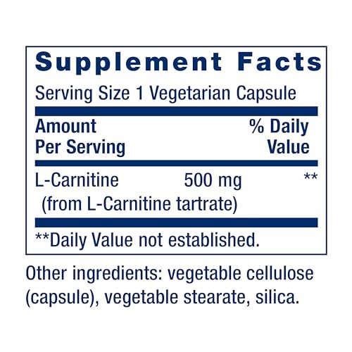 Life Extension L-Carnitin – 500 mg, Energie- und Gedächtnisergänzung – Freie Form Aminosäure, Stickstoffmonoxid-Unterstützung, Gesunder Blutdruck – Glutenfrei, Nicht-GVO, Vegetarisch – 30 Kapseln