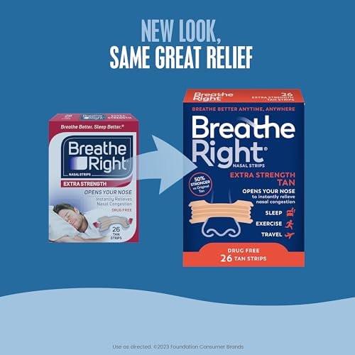 Breathe Right Nasale Strips, Extra Stärke, Braune Nasenstreifen, Medikamentenfreie Nasenentlastung für bessere Atmung, Hilft Schnarchen zu reduzieren, Verursacht durch Erkältungen & Allergien, Septumdeviation, 26 Stück