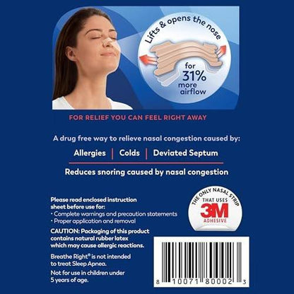 Breathe Right Nasale Strips, Extra Stärke, Braune Nasenstreifen, Medikamentenfreie Nasenentlastung für bessere Atmung, Hilft Schnarchen zu reduzieren, Verursacht durch Erkältungen & Allergien, Septumdeviation, 26 Stück