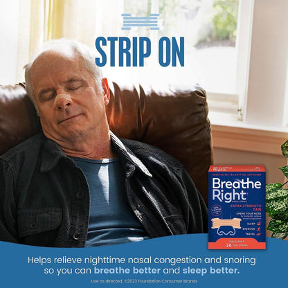 Breathe Right Nasale Strips, Extra Stärke, Braune Nasenstreifen, Medikamentenfreie Nasenentlastung für bessere Atmung, Hilft Schnarchen zu reduzieren, Verursacht durch Erkältungen & Allergien, Septumdeviation, 26 Stück