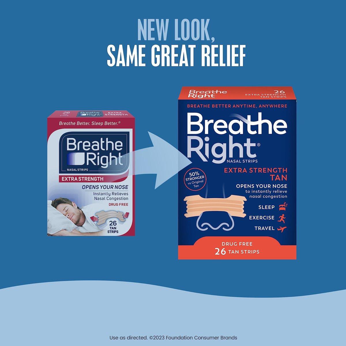 Breathe Right Nasale Strips, Extra Stärke, Braune Nasenstreifen, Medikamentenfreie Nasenentlastung für bessere Atmung, Hilft Schnarchen zu reduzieren, Verursacht durch Erkältungen & Allergien, Septumdeviation, 26 Stück