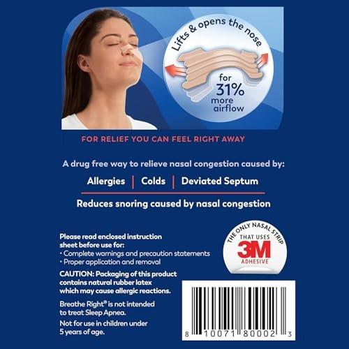 Breathe Right Nasale Strips, Extra Stärke, Braune Nasenstreifen, Medikamentenfreie Nasenentlastung für bessere Atmung, Hilft Schnarchen zu reduzieren, Verursacht durch Erkältungen & Allergien, Septumdeviation, 26 Stück