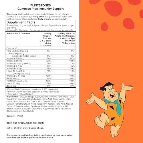 Flintstones Gummies Kindervitamine mit Immununterstützung – Multivitamin für Kinder und Kleinkinder mit Vitamin C, D, B12, Zink & mehr, Orange, 150 Stück