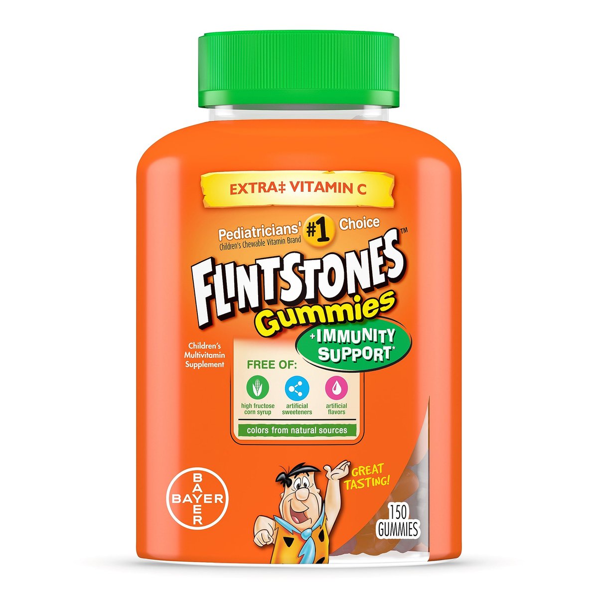 Flintstones Gummies Kindervitamine mit Immununterstützung – Multivitamin für Kinder und Kleinkinder mit Vitamin C, D, B12, Zink & mehr, Orange, 150 Stück
