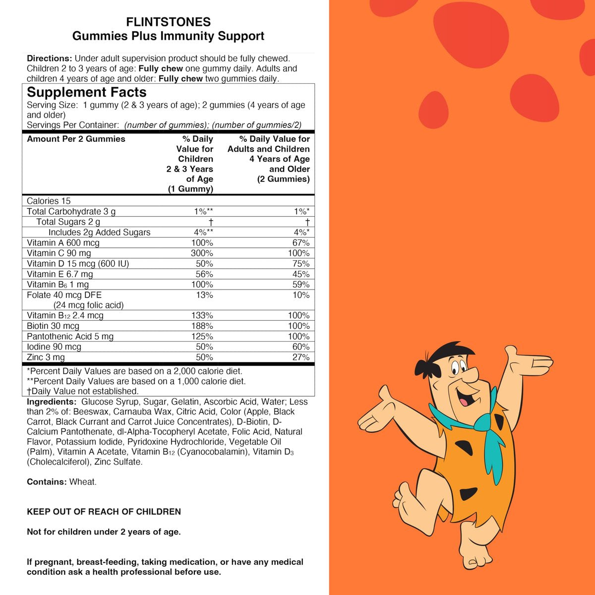 Flintstones Gummies Kindervitamine mit Immununterstützung – Multivitamin für Kinder und Kleinkinder mit Vitamin C, D, B12, Zink & mehr, Orange, 150 Stück