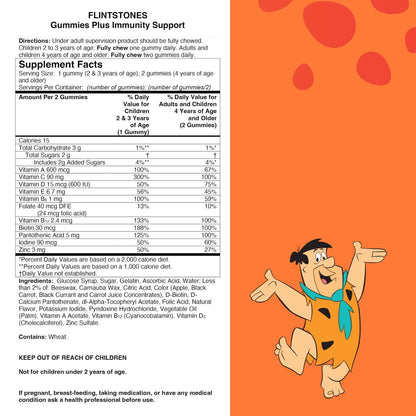 Flintstones Gummies Kindervitamine mit Immununterstützung – Multivitamin für Kinder und Kleinkinder mit Vitamin C, D, B12, Zink & mehr, Orange, 150 Stück