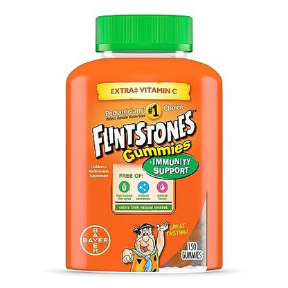 Flintstones Gummies Kindervitamine mit Immununterstützung – Multivitamin für Kinder und Kleinkinder mit Vitamin C, D, B12, Zink & mehr, Orange, 150 Stück