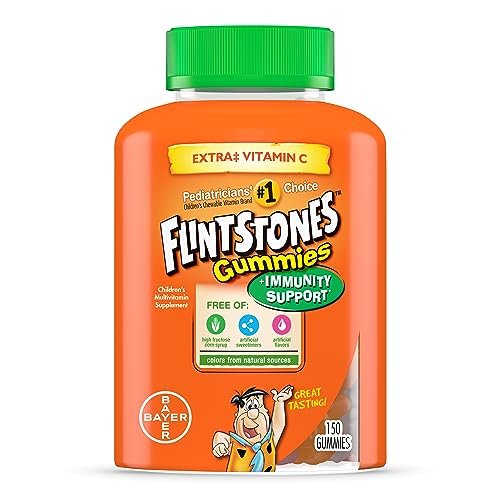 Flintstones Gummies Kindervitamine mit Immununterstützung – Multivitamin für Kinder und Kleinkinder mit Vitamin C, D, B12, Zink & mehr, Orange, 150 Stück