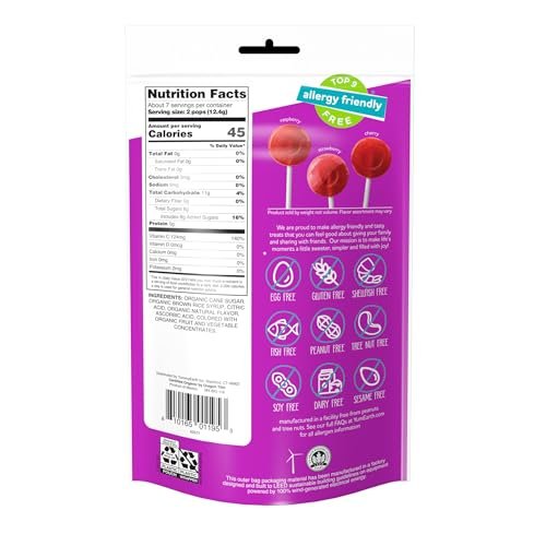 YumEarth Bio Vitamin-C Lutscher, 14 Stück, Allergikerfreundlich, Glutenfrei, Nicht-GMO, Vegan, Ohne Künstliche Aromen oder Farbstoffe