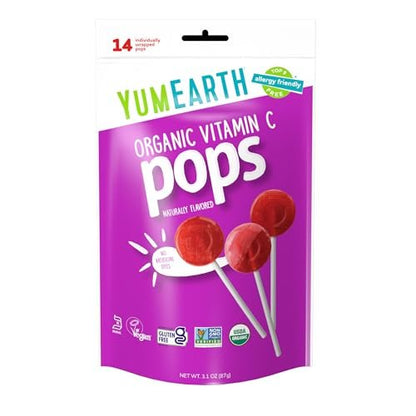YumEarth Bio Vitamin-C Lutscher, 14 Stück, Allergikerfreundlich, Glutenfrei, Nicht-GMO, Vegan, Ohne Künstliche Aromen oder Farbstoffe