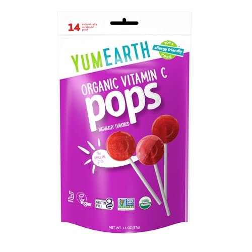 YumEarth Bio Vitamin-C Lutscher, 14 Stück, Allergikerfreundlich, Glutenfrei, Nicht-GMO, Vegan, Ohne Künstliche Aromen oder Farbstoffe