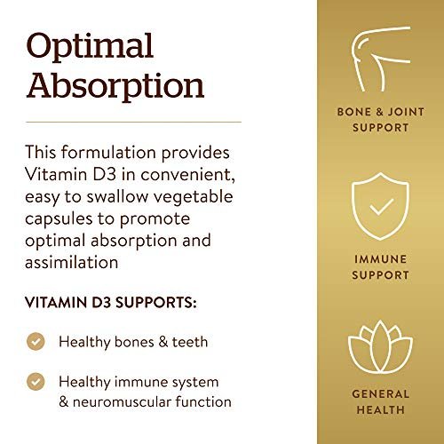 Solgar Vitamin D3 (Cholecalciferol) 125 µg (5000 IE) – 120 vegane Kapseln für starke Knochen & Immunsystem – Non-GMO, glutenfrei, laktosefrei, koscher