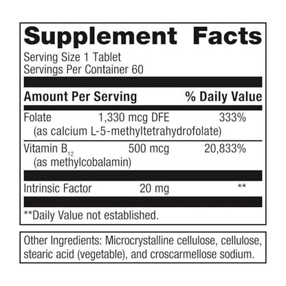 Metagenics Intrinsi Vitamin B12-Folat – mit Methylcobalamin, L-5-MTHF & Intrinsic Factor – Unterstützt Energiestoffwechsel, Nervensystem & Herzgesundheit – Non-GMO & glutenfrei – 60 Tabletten