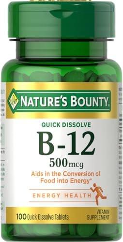 Nature's Bounty Vitamin B12 500 mcg – 100 Schnell lösliche Tabletten zur Unterstützung des Energiestoffwechsels und des Nervensystems