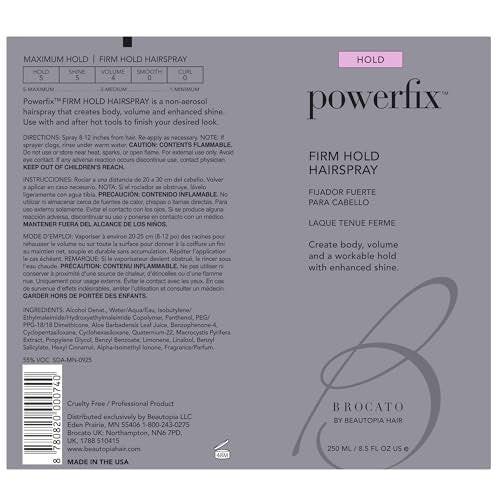 Brocato Powerfix Firm Hold Haarspray, 8,5 oz – Volumen-Haarspray für Textur & Lockenfixierung ohne Flocken oder Rückstände