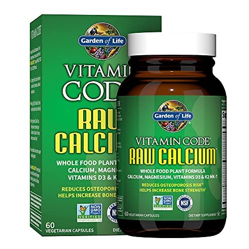 Garden of Life Raw Calcium – Nahrungsergänzungsmittel aus Vollwertkost mit Magnesium, Vitamin K2, D3 und C sowie Probiotika, 60 Kapseln