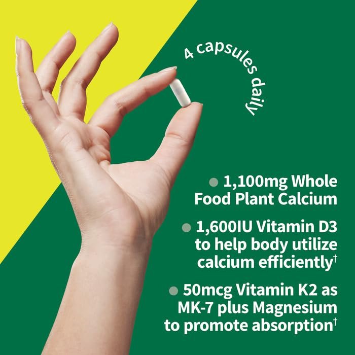 Garden of Life Raw Calcium – Nahrungsergänzungsmittel aus Vollwertkost mit Magnesium, Vitamin K2, D3 und C sowie Probiotika, 60 Kapseln