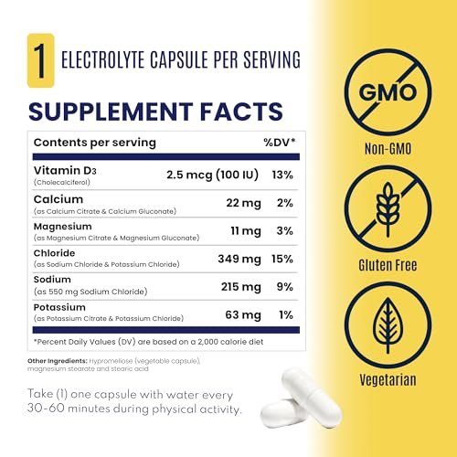 SaltStick Elektrolyt-Kapseln mit Vitamin D | Salzpillen für Läufer, Ausdauersport & Sportnahrung | 100 Kapseln