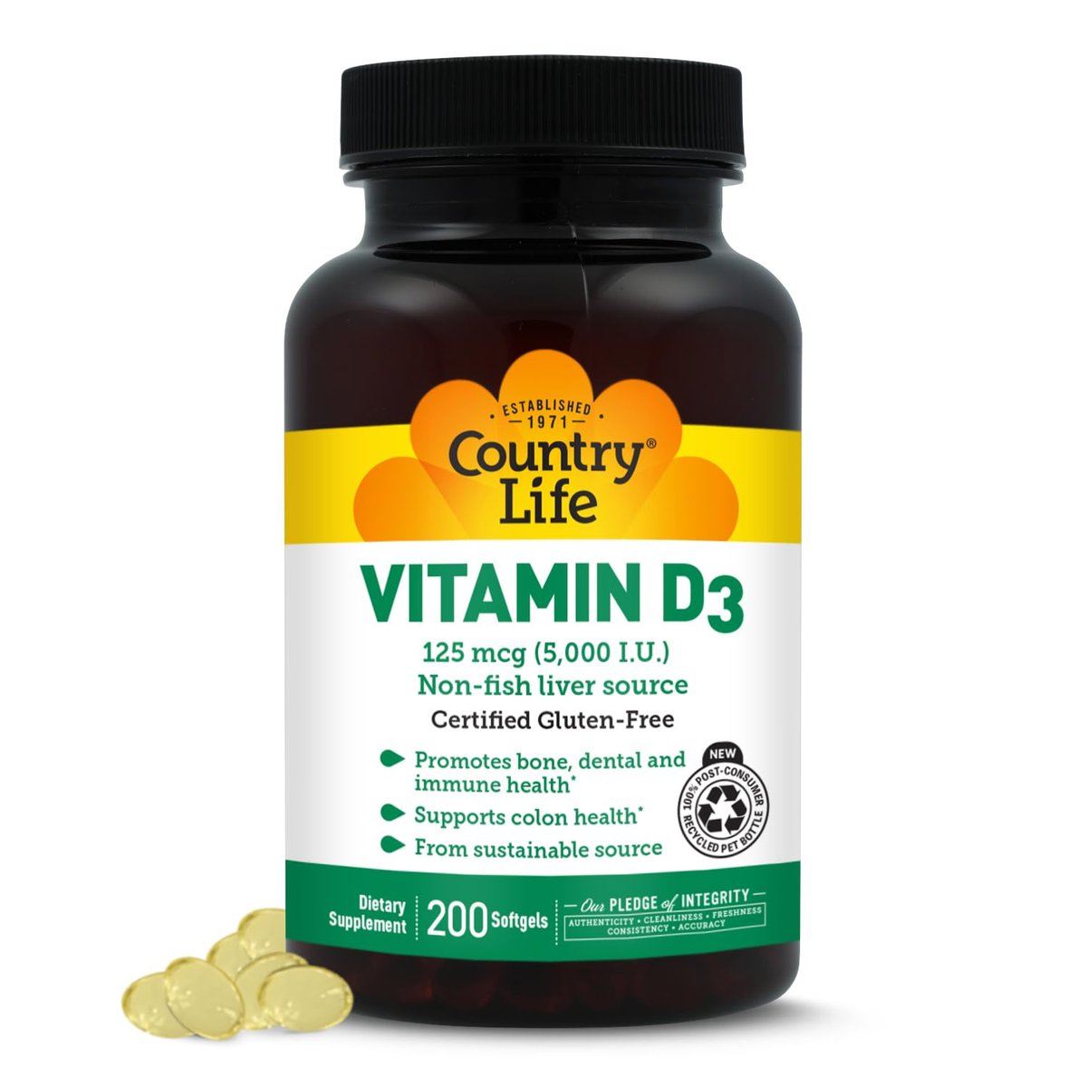 Country Life Vitamin D3 5000 IE – Hochdosiertes Vitamin D für Immunsystem, Knochengesundheit, Calciumaufnahme und Darmgesundheit – Nachhaltige Quelle aus Lanolin, verschiedene Stärken erhältlich