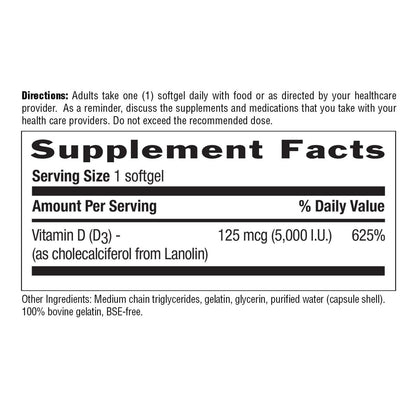 Country Life Vitamin D3 5000 IE – Hochdosiertes Vitamin D für Immunsystem, Knochengesundheit, Calciumaufnahme und Darmgesundheit – Nachhaltige Quelle aus Lanolin, verschiedene Stärken erhältlich