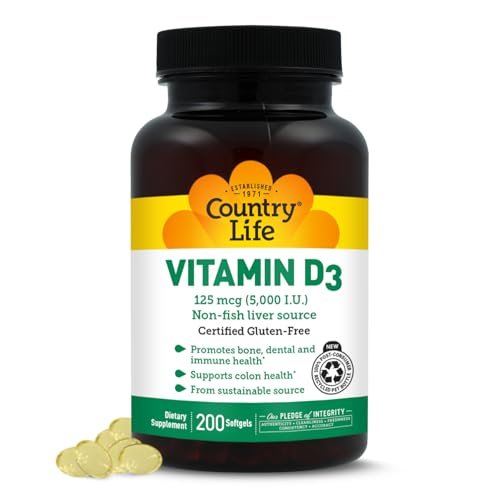 Country Life Vitamin D3 5000 IE – Hochdosiertes Vitamin D für Immunsystem, Knochengesundheit, Calciumaufnahme und Darmgesundheit – Nachhaltige Quelle aus Lanolin, verschiedene Stärken erhältlich