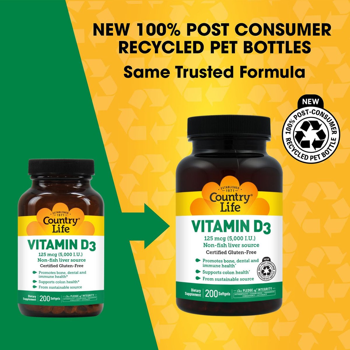 Country Life Vitamin D3 5000 IE – Hochdosiertes Vitamin D für Immunsystem, Knochengesundheit, Calciumaufnahme und Darmgesundheit – Nachhaltige Quelle aus Lanolin, verschiedene Stärken erhältlich